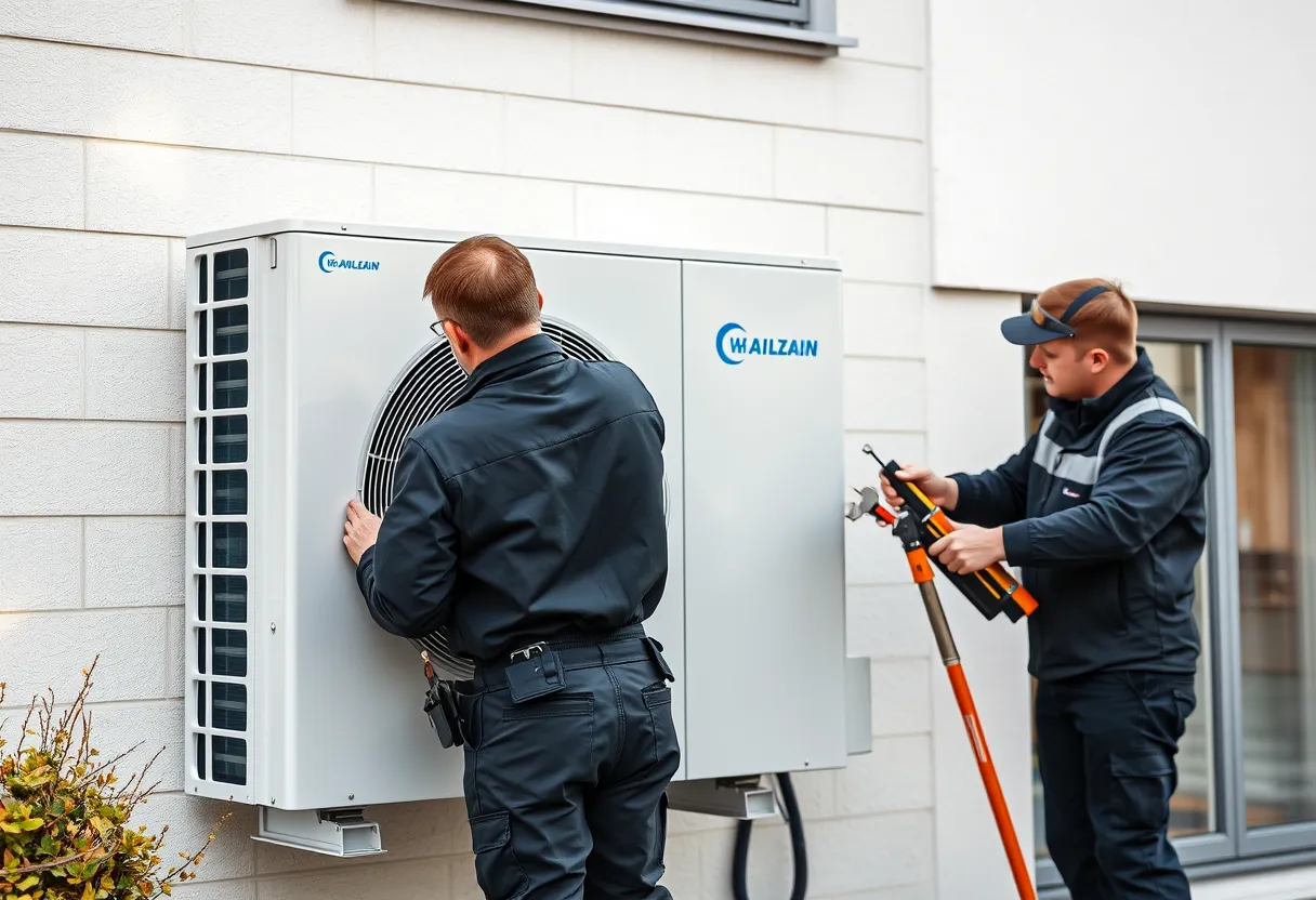 Fachhandwerker von EcoConstruct bei der Installation einer Wärmepumpe