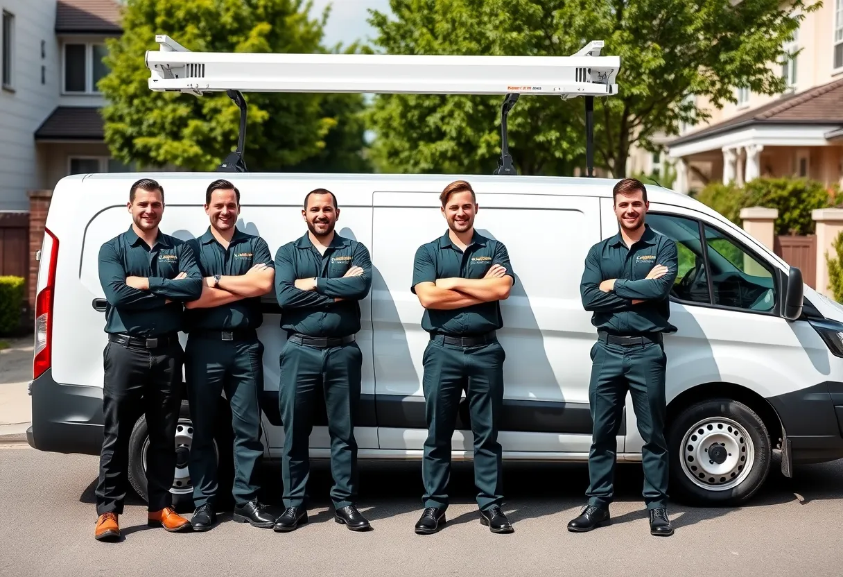 Das Installationsteam von EcoConstruct vor dem Firmenfahrzeug